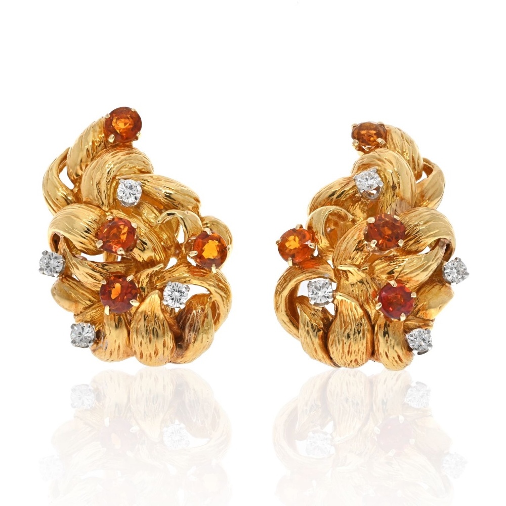 David Webb 18K Yellow Gold Diamond And Citrine Clip On Earrings